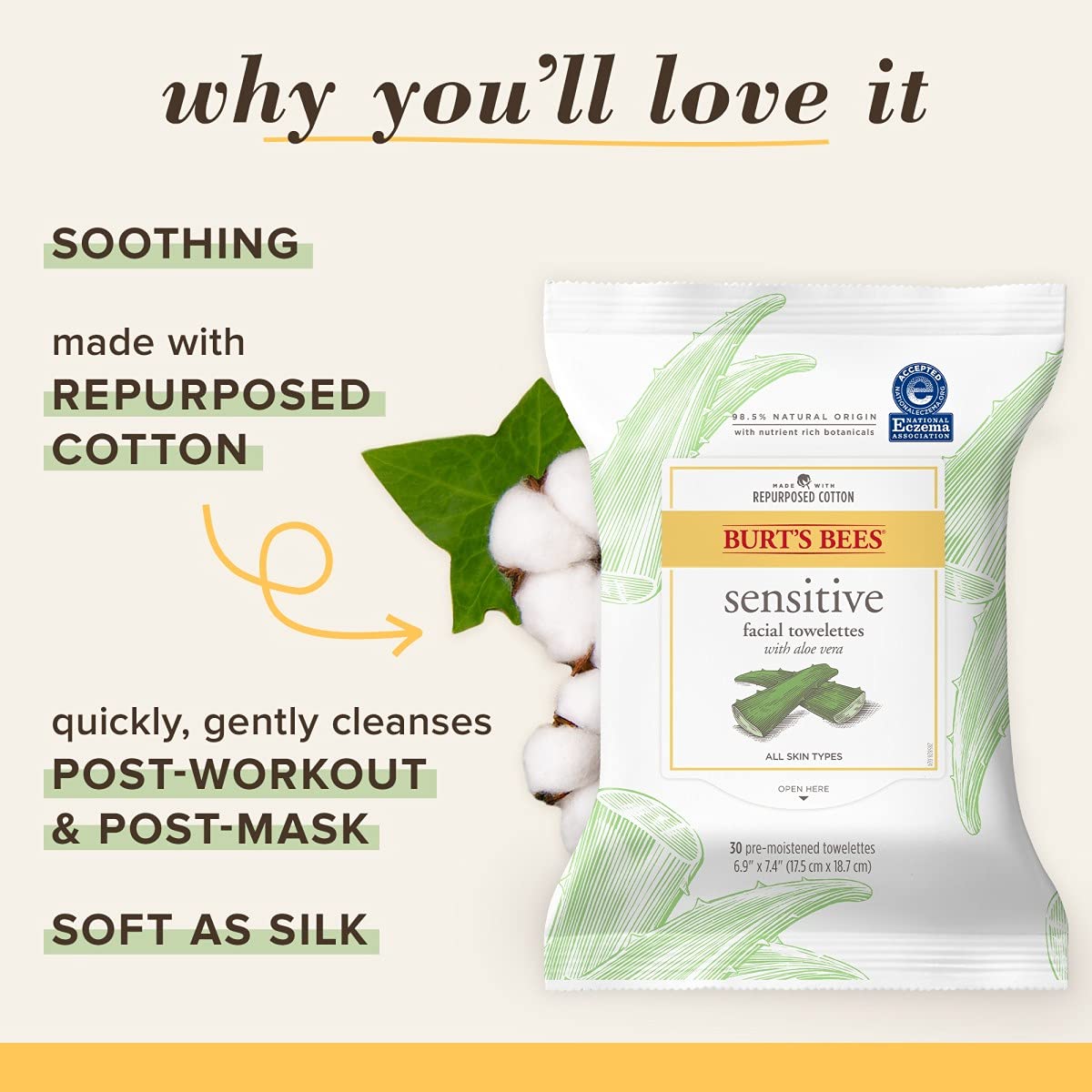 Burt's Bees Face Wipes Easter Basket Stuffers, Makeup Remover Facial Cleansing Towelettes for Sensitive Skin, Hydrating with Cucumber and Mint, 30 Count (Pack of 3) - Image 3